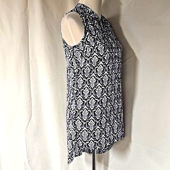 Wind River Boho High Low Blue & White Sleeveless Tunic Style Blouse - Picture 1 of 13